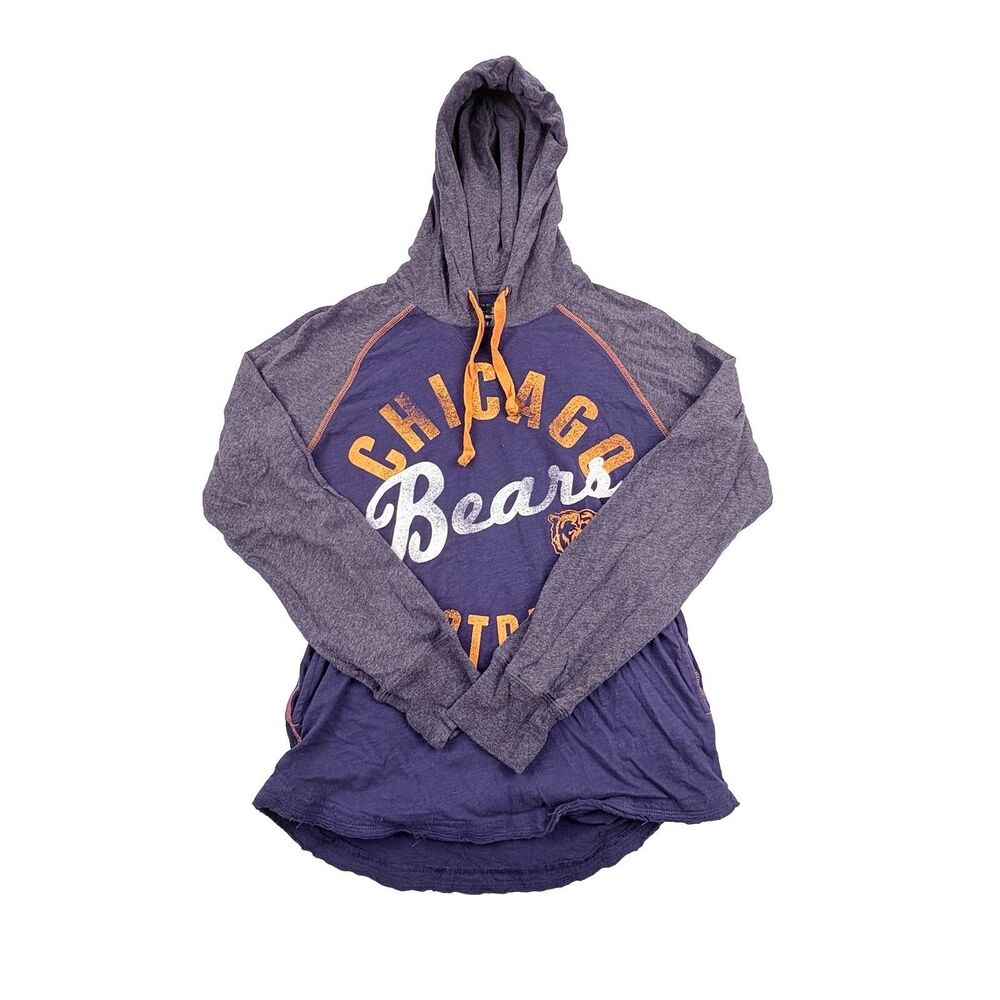 Chicago Bears NFL Lightweight Hooded Long Sleeve Shirt Womens M Blue Gray Pocket